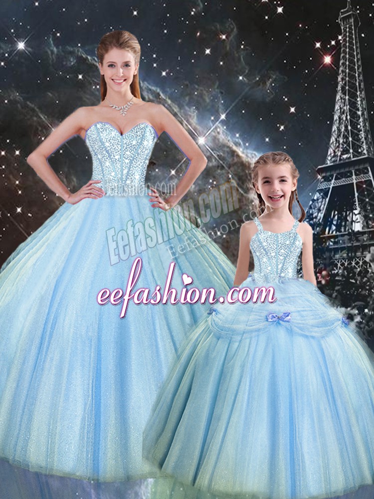  Tulle Sweetheart Sleeveless Lace Up Beading Quinceanera Dresses in Baby Blue