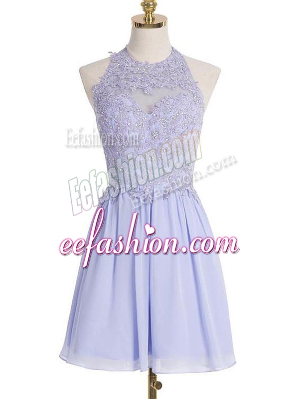  Lavender Lace Up Halter Top Lace Wedding Party Dress Chiffon Sleeveless