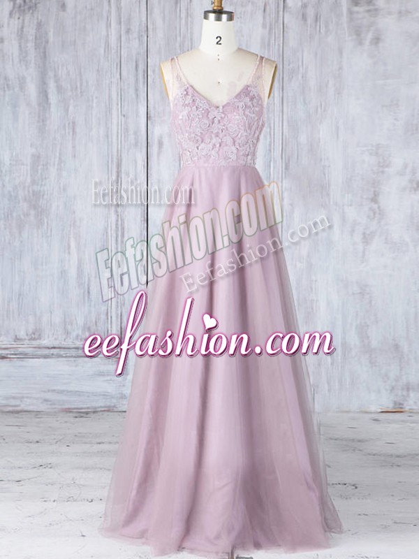  Floor Length Clasp Handle Wedding Party Dress Pink for Prom and Party and Wedding Party with Lace