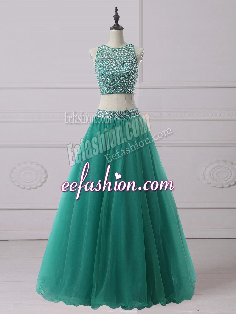 Attractive Green Dress for Prom Prom and Party and Military Ball with Beading Scoop Sleeveless Zipper