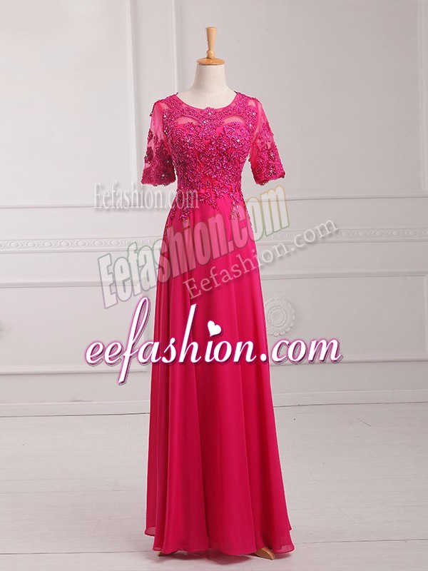  Chiffon Half Sleeves Floor Length Mother Of The Bride Dress and Lace and Appliques