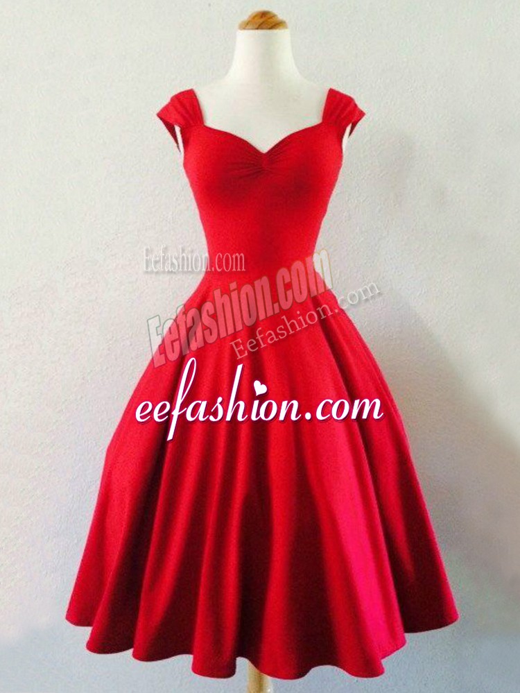  Red A-line Taffeta Straps Sleeveless Ruching Mini Length Lace Up Bridesmaid Dress