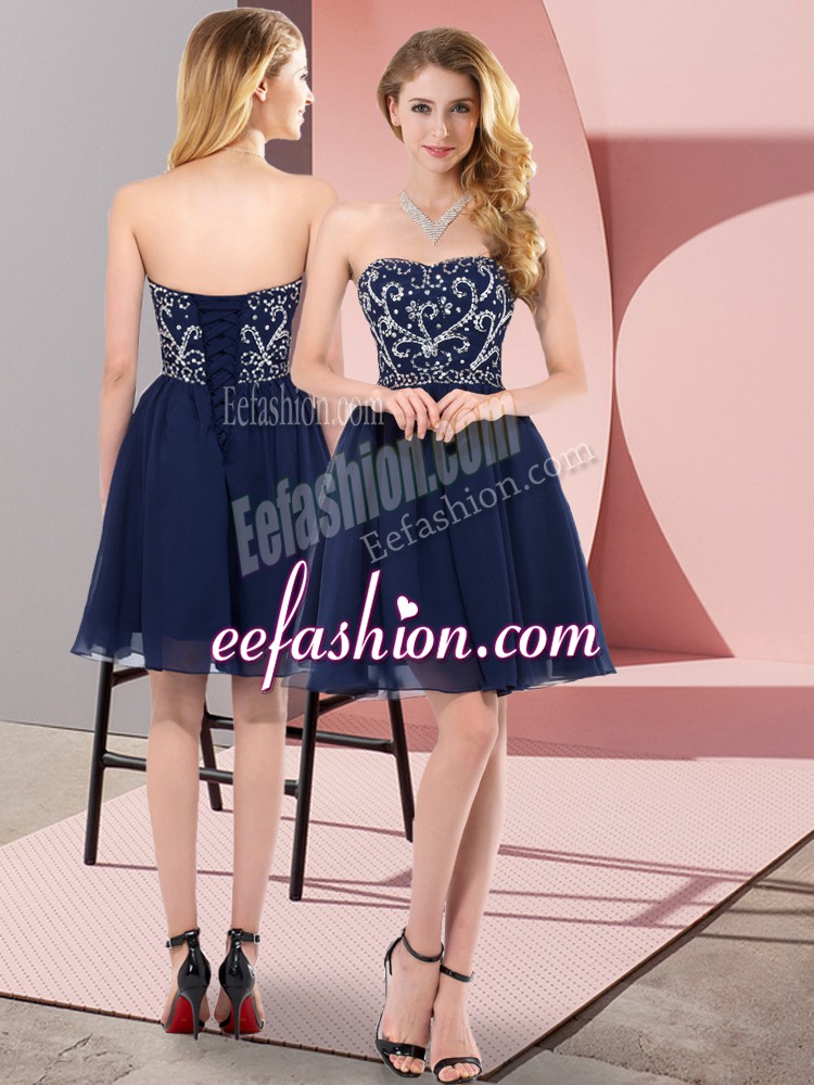 Captivating Mini Length Navy Blue Prom Evening Gown Sweetheart Sleeveless Lace Up