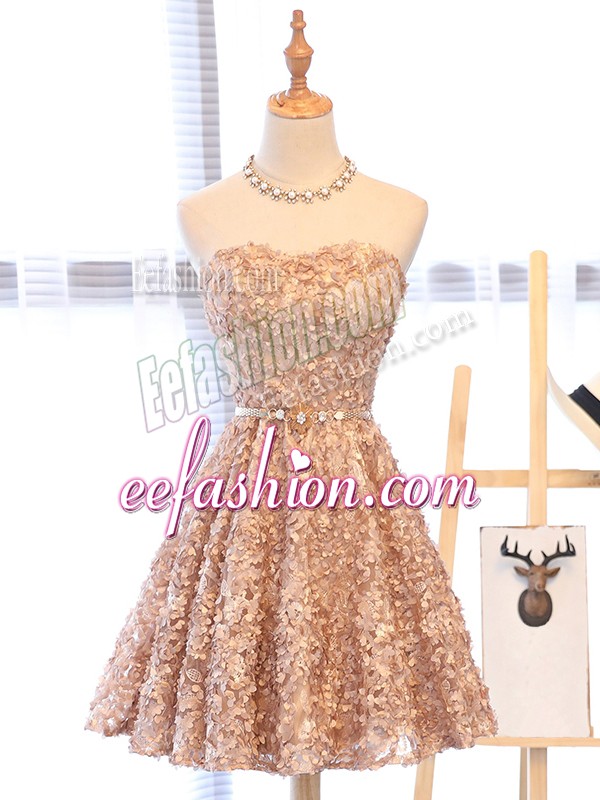 Deluxe Champagne Sleeveless Mini Length Belt Lace Up 