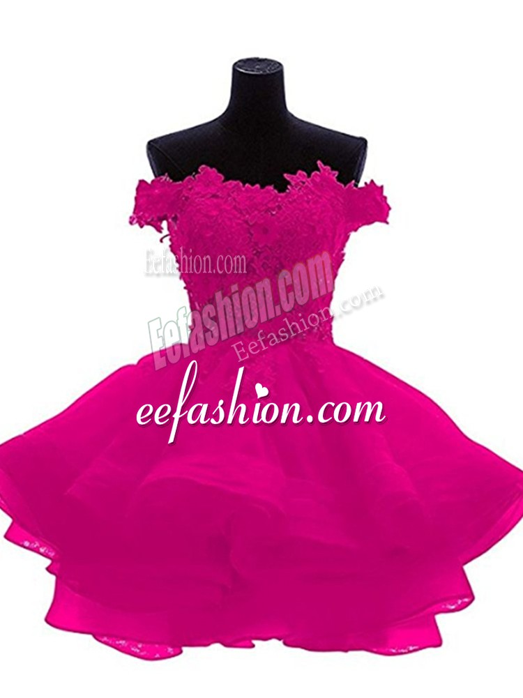  Fuchsia Sweetheart Zipper Beading and Lace and Appliques and Ruffles Homecoming Dress Sleeveless