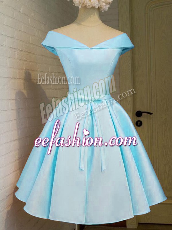  Aqua Blue Cap Sleeves Taffeta Lace Up Wedding Party Dress for Prom and Party and Wedding Party