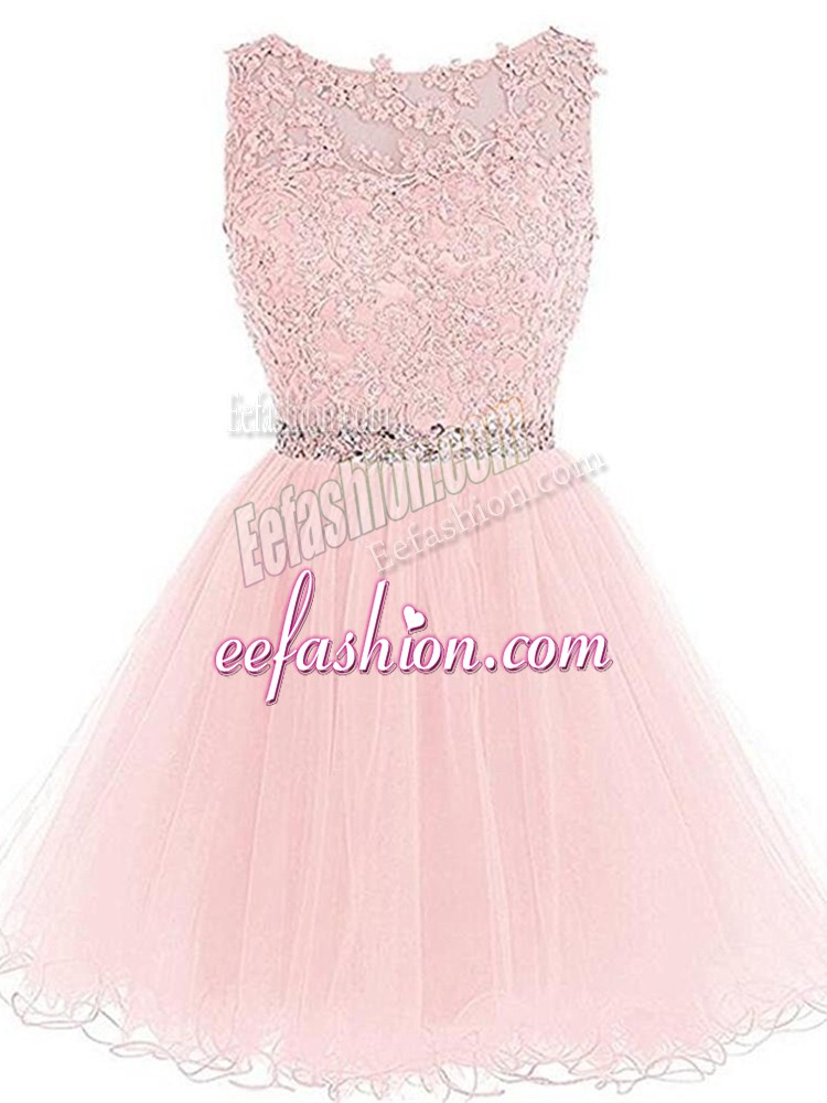  Scoop Sleeveless Zipper Prom Homecoming Dress Pink Tulle