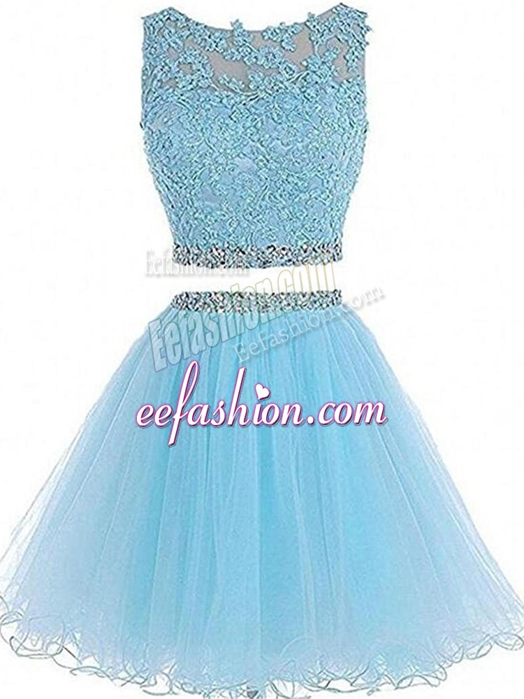 Suitable Tulle Sweetheart Sleeveless Zipper Beading and Lace and Appliques Ball Gown Prom Dress in Aqua Blue