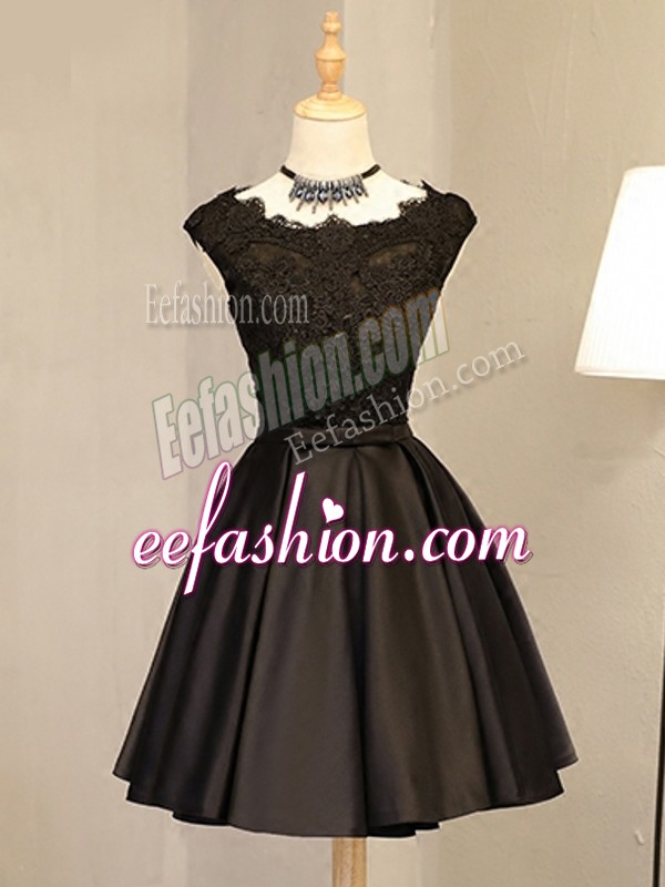 Modern Mini Length Black Evening Dress Scoop Sleeveless Zipper