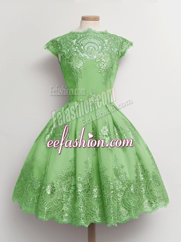  Cap Sleeves Tulle Knee Length Lace Up Quinceanera Court Dresses in with Lace