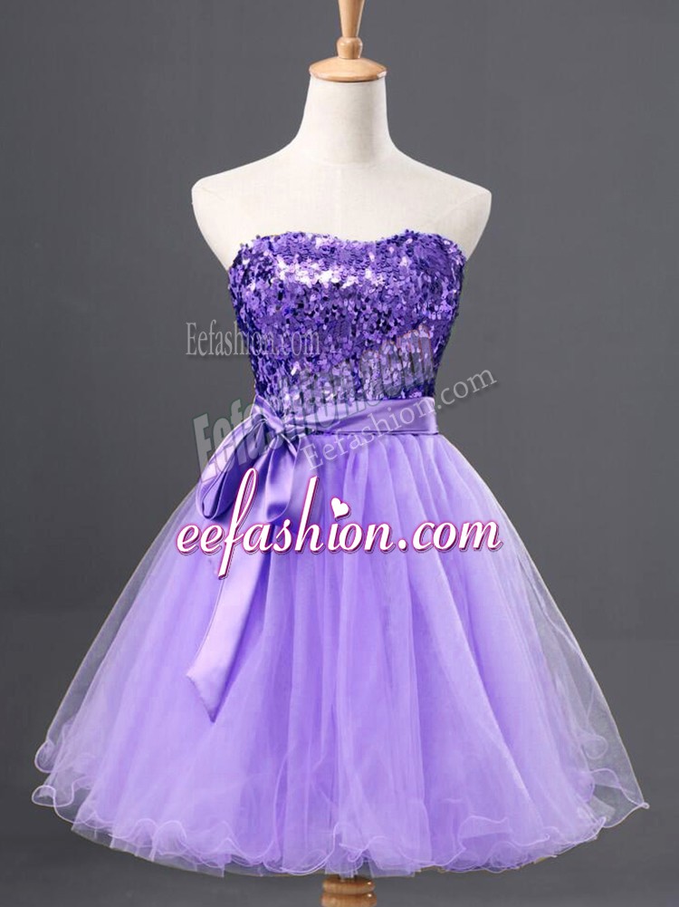  Lavender Sleeveless Sequins Mini Length Prom Dresses