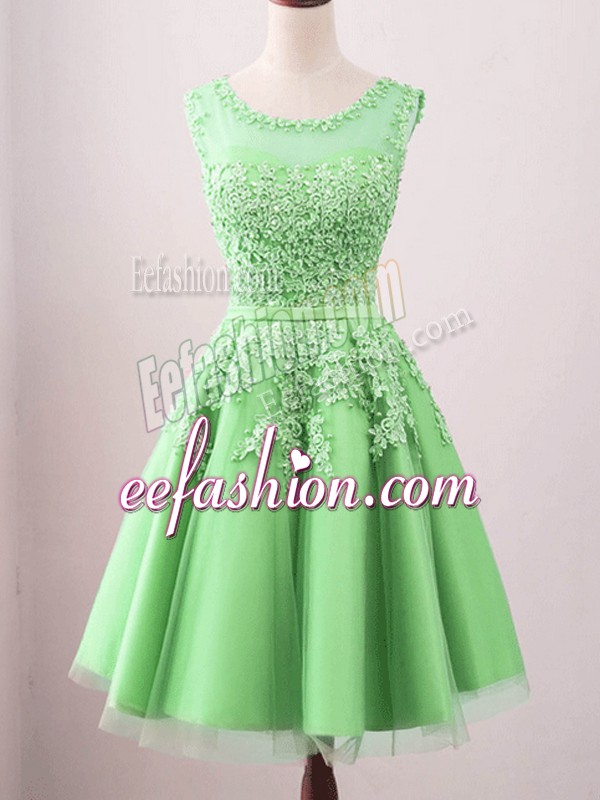 Excellent Knee Length Green Dama Dress for Quinceanera Tulle Sleeveless Lace