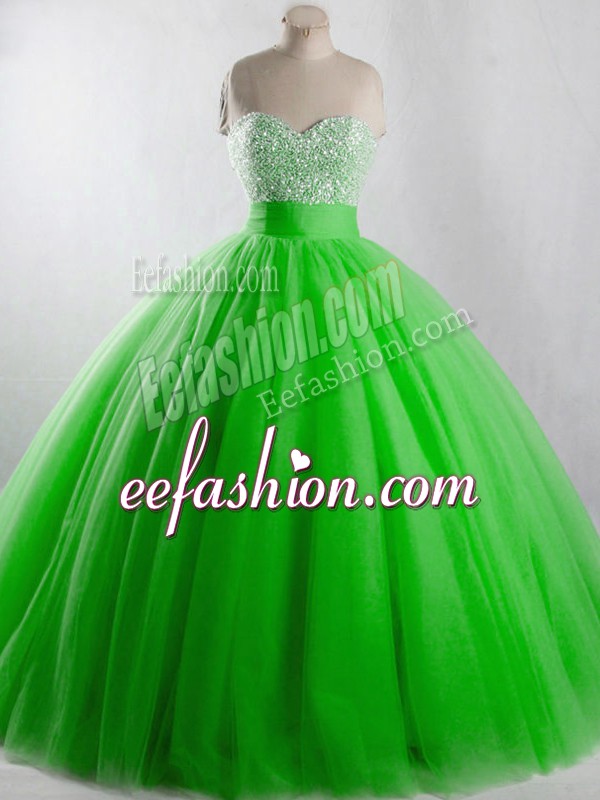  Lace Up Sweetheart Beading Ball Gown Prom Dress Tulle Sleeveless
