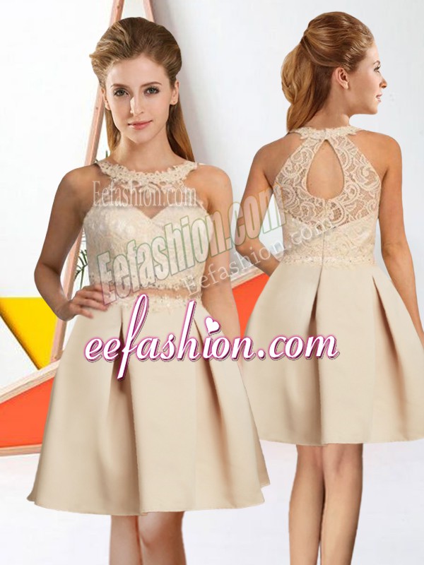  Champagne Sleeveless Lace Knee Length Quinceanera Dama Dress