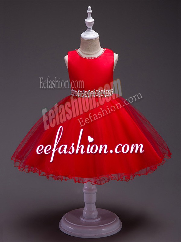 Fancy Scoop Sleeveless Zipper Flower Girl Dresses for Less Red Organza