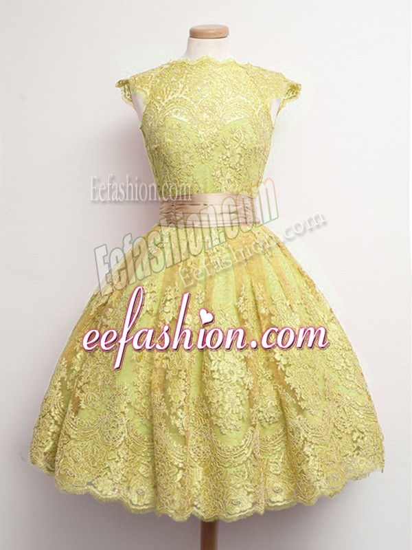 Elegant Knee Length Ball Gowns Cap Sleeves Gold Damas Dress Lace Up