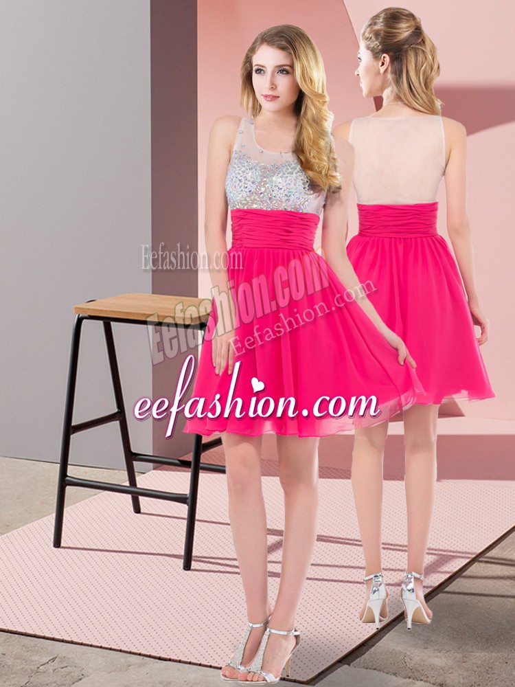 Gorgeous Hot Pink Sleeveless Mini Length Sequins Side Zipper Dress for Prom