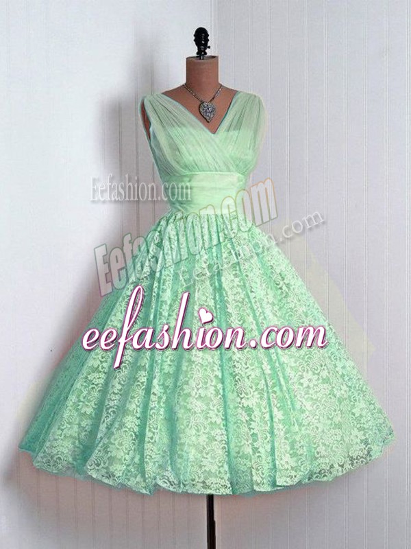  Mini Length Apple Green Bridesmaid Dress Lace Sleeveless Lace