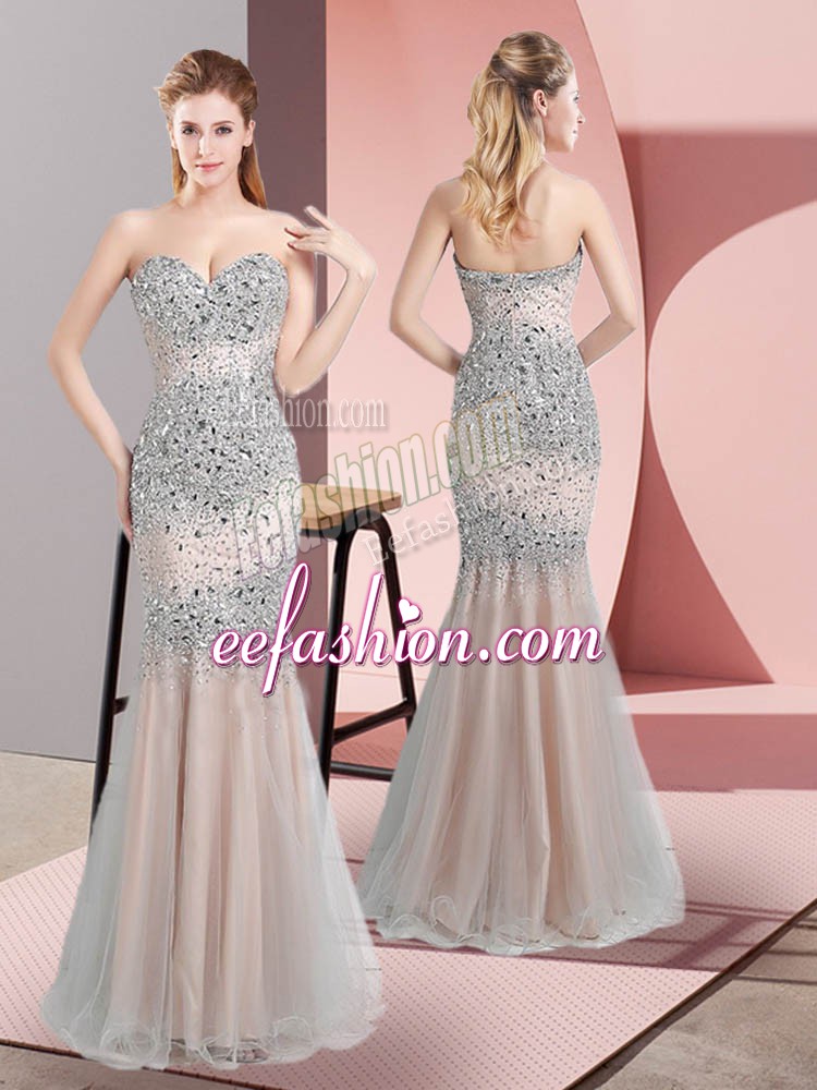  Champagne Dress for Prom Prom and Party and Military Ball with Beading Sweetheart Sleeveless Zipper