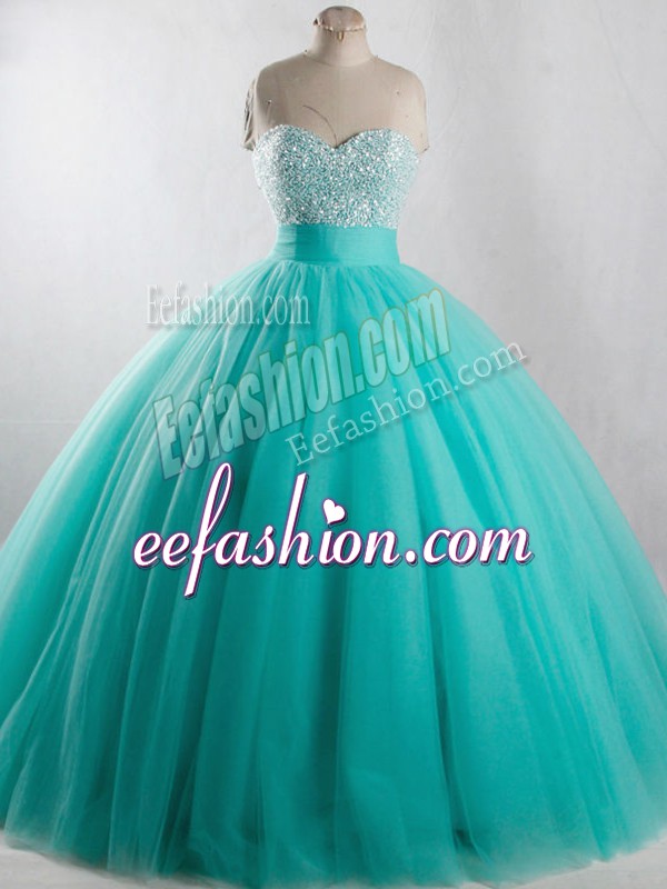  Turquoise Quinceanera Dress Sweet 16 and Quinceanera with Beading Strapless Sleeveless Lace Up
