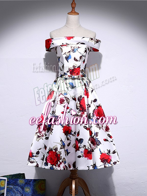 Fine Multi-color A-line Pattern Dress for Prom Lace Up Printed Sleeveless Knee Length