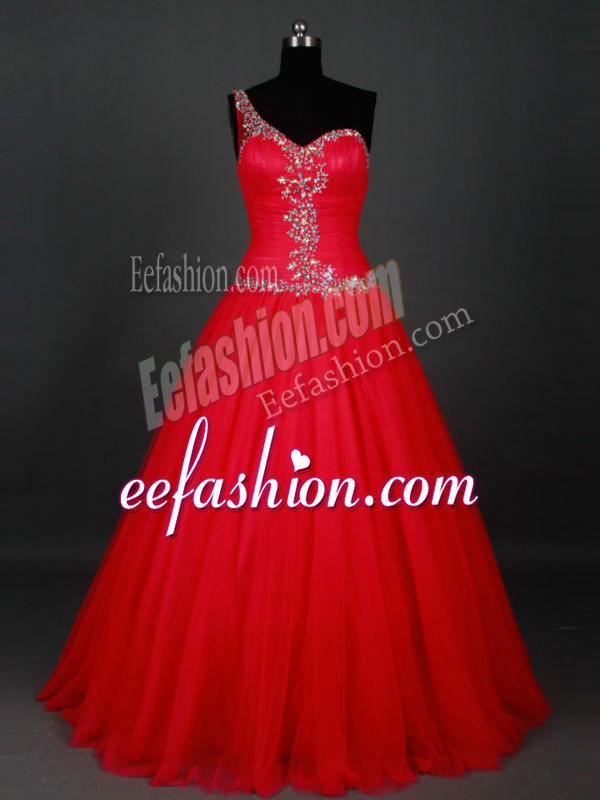 Free and Easy One Shoulder Sleeveless Zipper Evening Dress Red Tulle