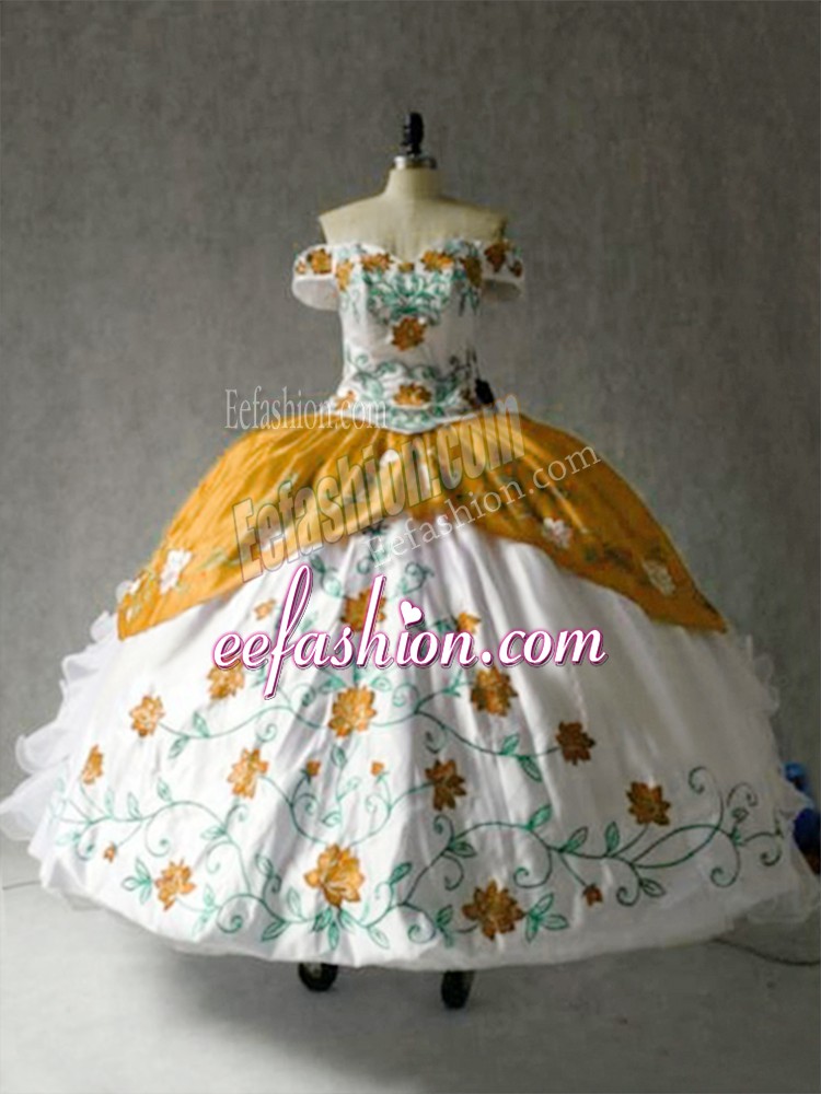 Custom Designed Multi-color Cap Sleeves Embroidery and Ruffles Floor Length Sweet 16 Dress