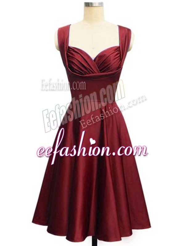  Knee Length Wine Red Wedding Party Dress Straps Sleeveless Lace Up