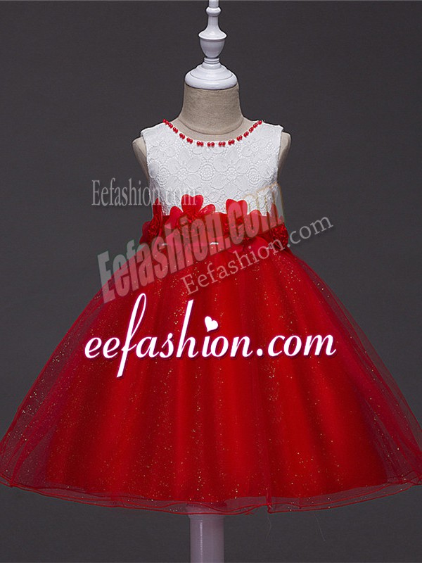  Wine Red Flower Girl Dresses for Less Wedding Party with Lace and Hand Made Flower Scoop Sleeveless Zipper