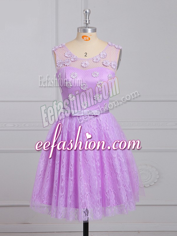  Lilac Bridesmaid Dress Prom and Party and Wedding Party with Appliques and Belt Scoop Sleeveless Lace Up
