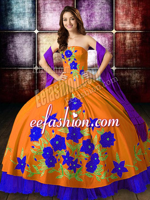  Orange Red Sleeveless Taffeta Lace Up Quinceanera Dresses for Military Ball and Sweet 16 and Quinceanera