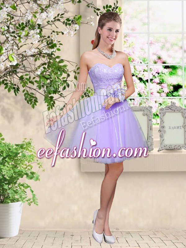  Sleeveless Lace Up Knee Length Lace and Belt Court Dresses for Sweet 16