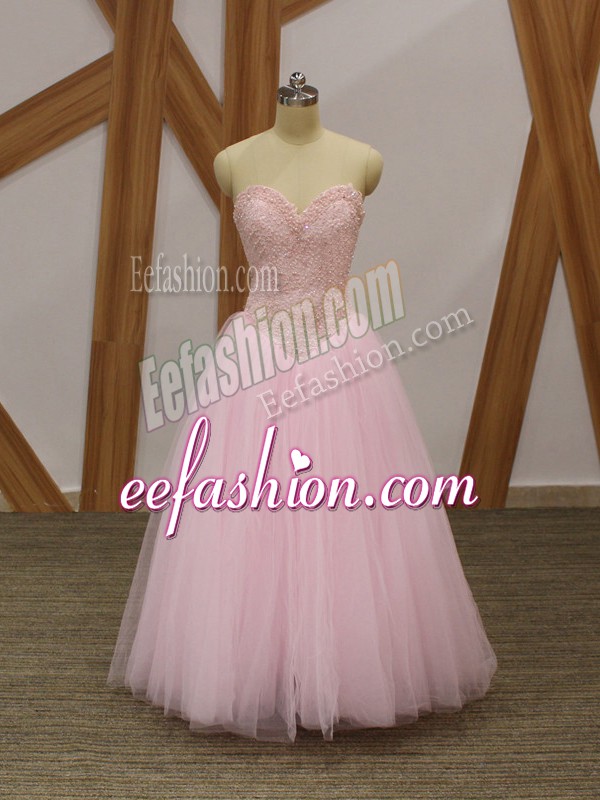 Sweet Baby Pink Sleeveless Tulle Lace Up Dress for Prom for Prom and Party and Military Ball