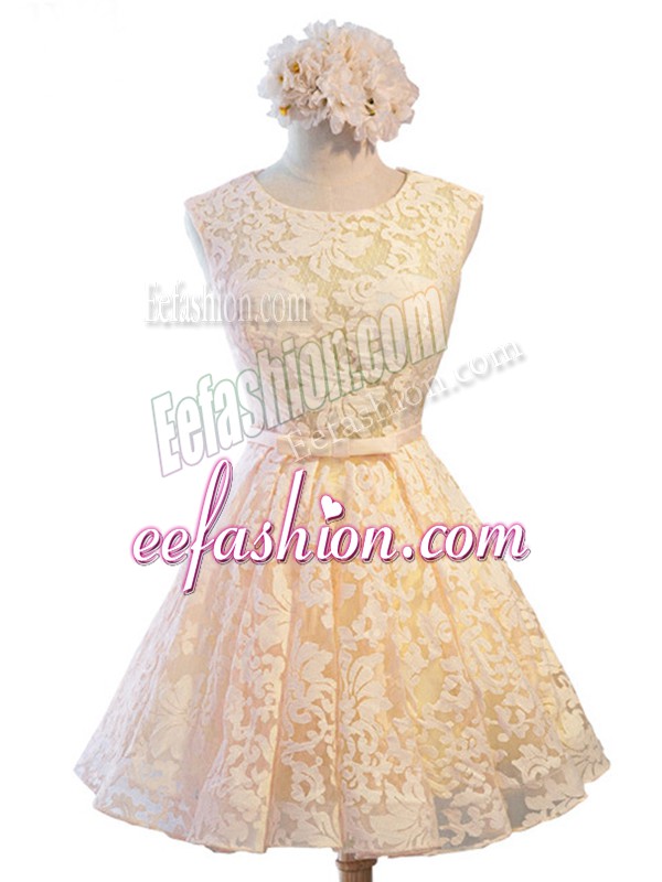  Champagne Sleeveless Knee Length Belt Lace Up Quinceanera Court Dresses