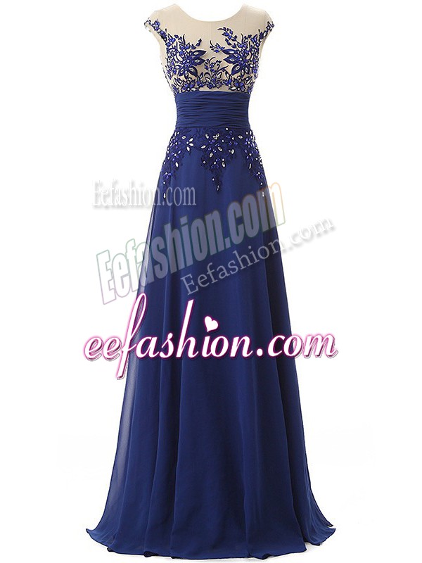 Empire Prom Dress Blue Scoop Chiffon Sleeveless Floor Length Zipper