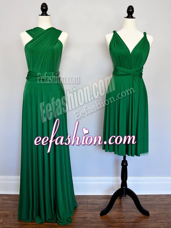  Floor Length Dark Green Bridesmaid Dress Halter Top Sleeveless Lace Up