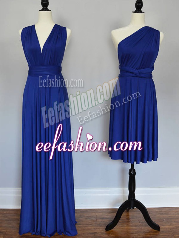  Royal Blue Lace Up Dama Dress Ruching Sleeveless Floor Length