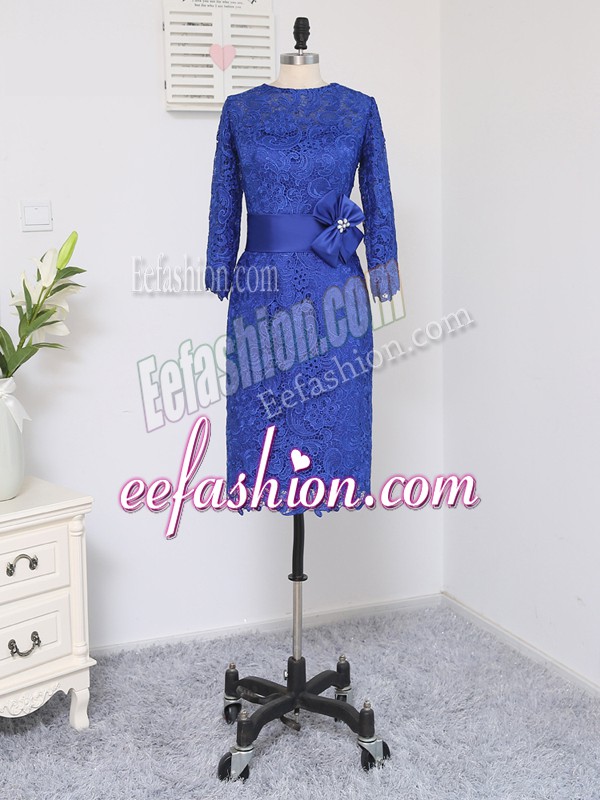 Simple Scoop Long Sleeves Zipper Mother Of The Bride Dress Royal Blue Lace