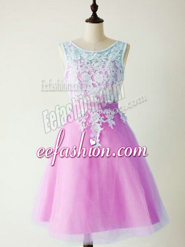  Lilac A-line Lace Quinceanera Court of Honor Dress Lace Up Tulle Sleeveless Knee Length
