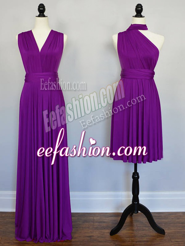  Purple Sleeveless Floor Length Beading and Ruching Lace Up Quinceanera Court of Honor Dress