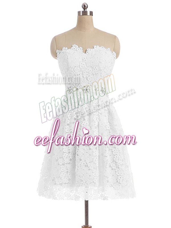 Inexpensive White Sweetheart Zipper Beading and Lace and Appliques Evening Dress Sleeveless