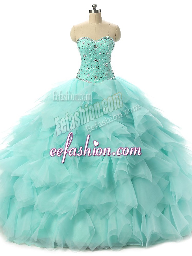 Extravagant Sleeveless Beading and Ruffles Lace Up Quinceanera Dress