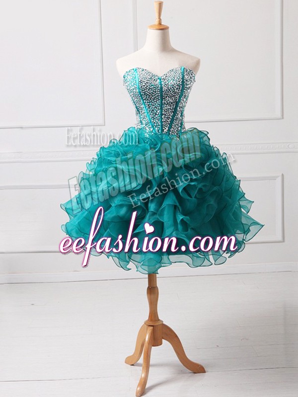  Sweetheart Sleeveless Lace Up Prom Dresses Teal Organza