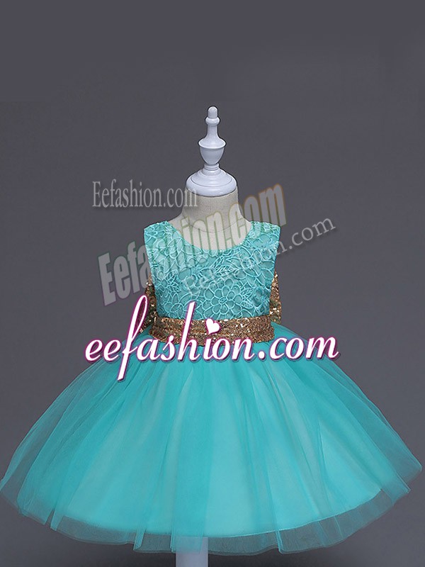  Tulle Sleeveless Knee Length Little Girl Pageant Gowns and Lace and Bowknot