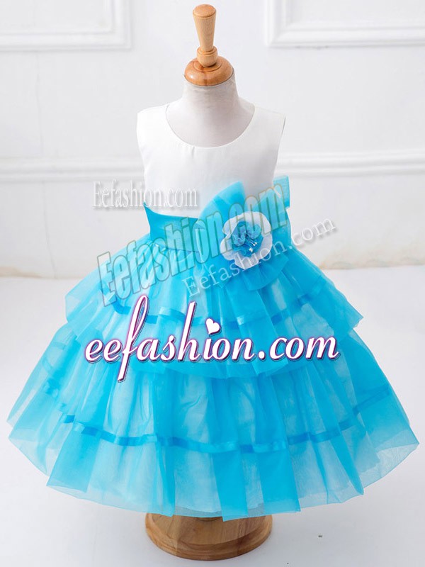  Tea Length Ball Gowns Sleeveless Baby Blue Flower Girl Dress Zipper