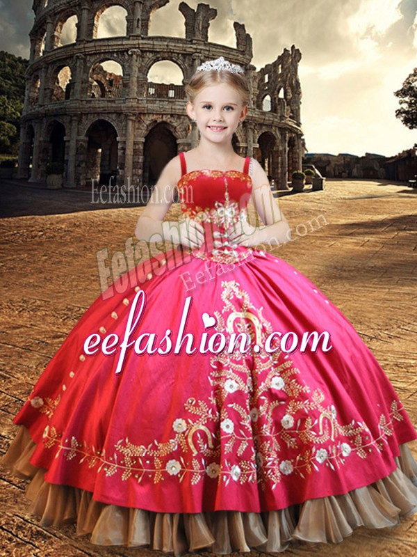  Hot Pink Lace Up Kids Pageant Dress Embroidery Sleeveless Floor Length