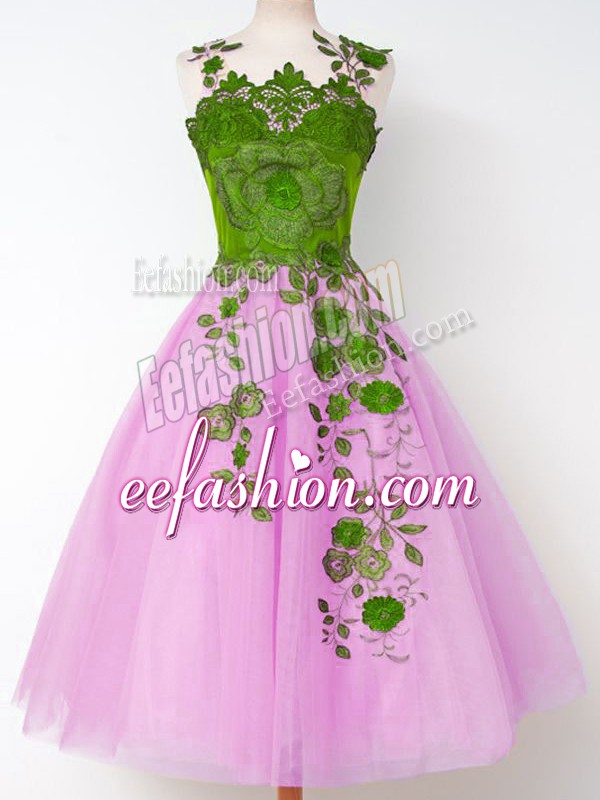On Sale Appliques Quinceanera Dama Dress Lilac Lace Up Sleeveless Knee Length