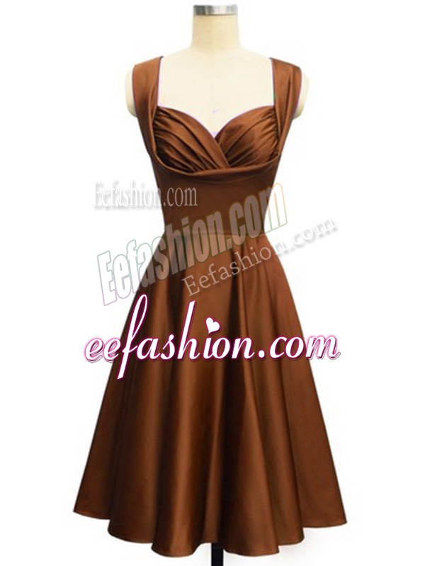 Sophisticated Ruching Bridesmaids Dress Chocolate Lace Up Sleeveless Knee Length