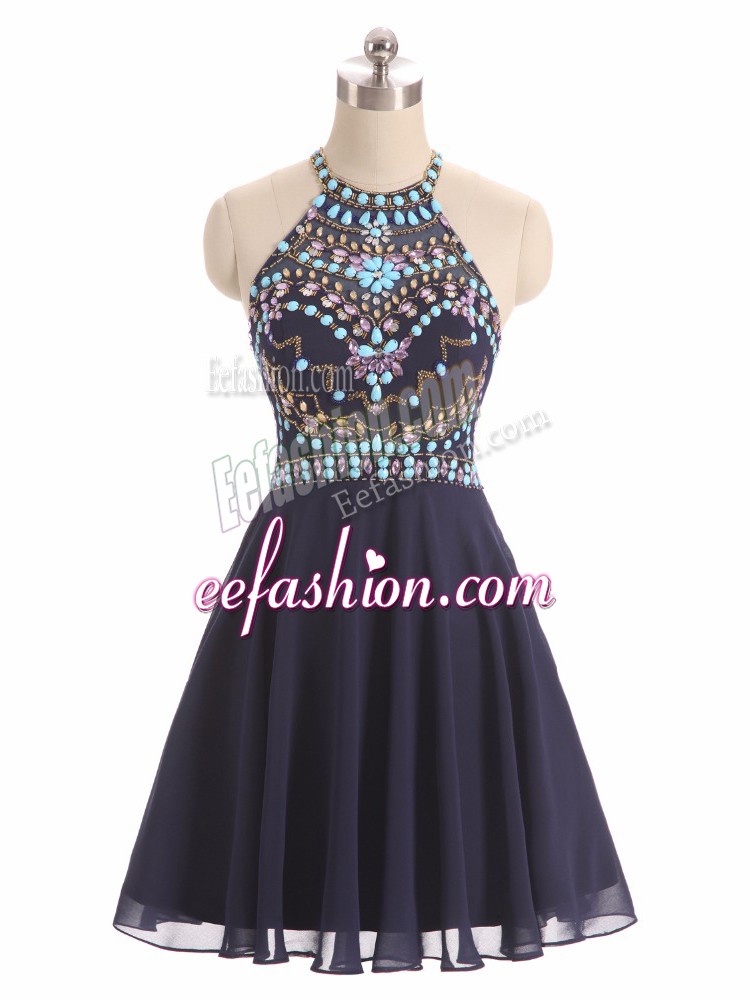 Hot Selling A-line Prom Party Dress Black Halter Top Chiffon Sleeveless High Low Side Zipper