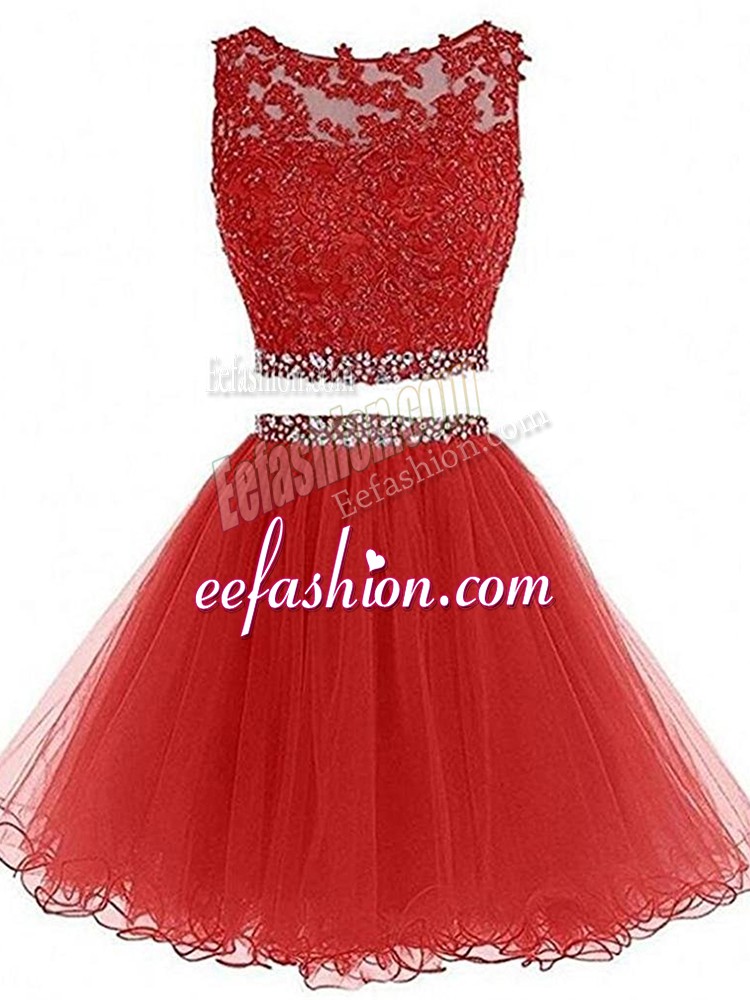 Free and Easy Mini Length Zipper Pageant Gowns Red for Prom and Party with Beading